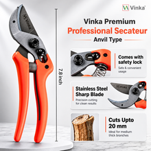 Load image into Gallery viewer, Vinka Anvil Roll Cut Type Curved Blade 8" (Inch) New Design Pruning Shear Heavy Duty Apple Tree Thinning, Item Code: VAPS-022. SK5 Steel Blade Metal Zinc Anvil, Secateur. One Hand Pruner Professional Roll-Cut Orchard Branch Cutter