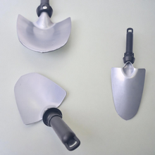 Load image into Gallery viewer, Three garden shovels with black handles on a light gray background