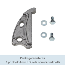 Load image into Gallery viewer, Metal hook anvil with two sets of nuts and bolts on a white background