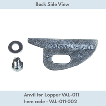 Load image into Gallery viewer, Anvil for lopper with washer and bolt on a white background, labeled 'Back Side View'.
