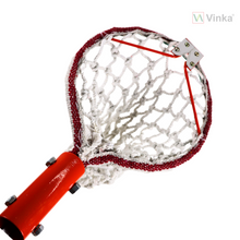 Load image into Gallery viewer, A Vinka mango fruit harvester with a red handle and a white cotton net basket attached to a steel frame, designed for picking mangoes and other fruits.