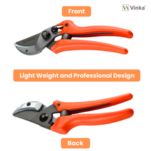 Load image into Gallery viewer, Orange garden pruners with 'Vinka' branding on a white background