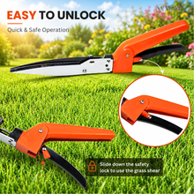 Load image into Gallery viewer, Orange grass shears with safety lock mechanism