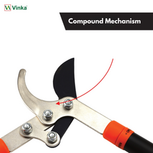 Load image into Gallery viewer, Gardening shears with a focus on the compound mechanism, branded 'Vinka'.