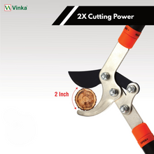 Load image into Gallery viewer, Gardening shears with orange handles cutting a branch, labeled '2X Cutting Power'.