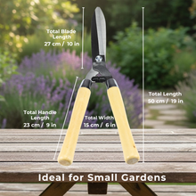 Load image into Gallery viewer, Gardening shears with measurements on a wooden table with a garden background