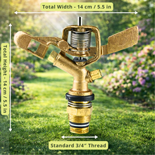 Load image into Gallery viewer, garden sprinkler with measurements and a garden background