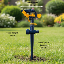 Load image into Gallery viewer, Garden sprinkler with measurements on a grassy background