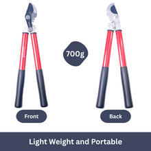 Load image into Gallery viewer, Pair of red and black pruning shears with front and back views. And a weight label on a white background