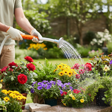 Load image into Gallery viewer, Person watering flowers in a garden with a hose
