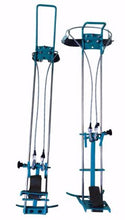 Load image into Gallery viewer, A manual coconut palm tree climbing machine with two vertical rods and associated wire rope assemblies, primarily in blue colors.