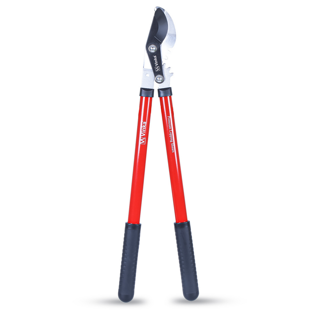 Vinka Heavy Duty Bypass Lopper | Precision Tree Branch Cutter with Hardened Carbon Steel Blade | Long Handle Garden Pruning Tool for Thick Branches | Ideal for Dry & Live Green Wood | Rust-Resistant Finish | (Red)