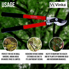 Load image into Gallery viewer, Vinka Mini Bypass Lopper VAL-012 – Gear Powered, Sharp Blades, Heavy Duty Cutter with Anti-Slip Rubber Grip, Ideal for Small Gardens, Urban &amp; Terrace Gardening, Tree Pruner and Trimmer (Red)
