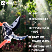 Load image into Gallery viewer, Vinka Cut n Hold Heavy Duty Secateur Pruner | Rose Cutter | Item No. VAPS-014 | Professional Hand Manual Pruner for Harvesting Rose, Flowers Fruits Vegetables |
