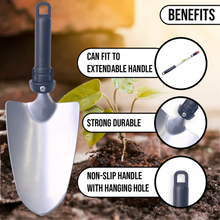 Load image into Gallery viewer, Gardening tool with extendable handle and features highlighted on a natural background
