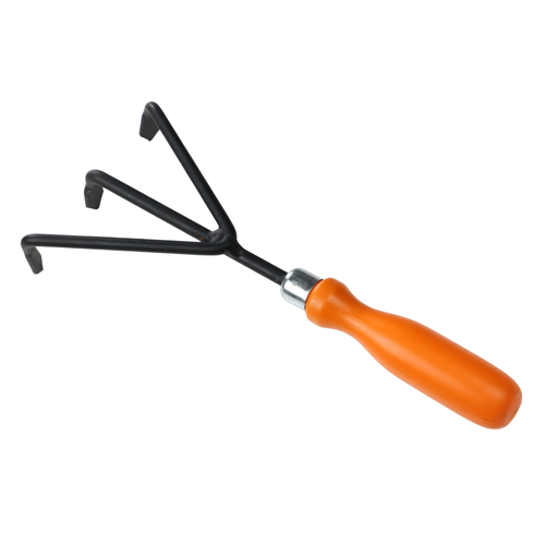 Garden cultivator with orange handle on a white background