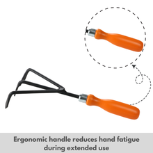 Load image into Gallery viewer, Gardening tool with ergonomic orange handles and black metal 
