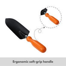 Load image into Gallery viewer, Gardening trowel with orange handle and black head 
