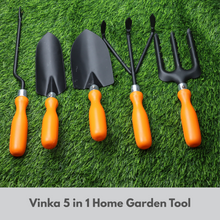 Load image into Gallery viewer, Set of Vinka 5 in 1 Home Garden Tools with orange handles on grass
