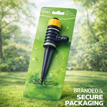 Load image into Gallery viewer, Sprinkler on a green branded and secure packaging with a garden background
