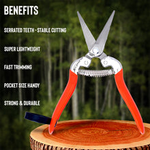 Load image into Gallery viewer, Vinka Pruning Snip Secateur Pruner | Item Code VAPS-10 | Garden Cutter Flower Fruit Snip | Stainless Steel Serrated 7.5&quot; Blades
