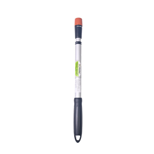 A black telescopic extendable handle for garden tools with a Vinka logo, featuring a red adjustment knob at the top.