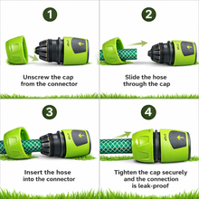 Load image into Gallery viewer, Step-by-step guide on how to connect a garden hose with vinka quick connectors.
