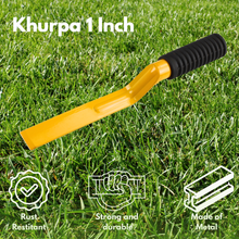 Load image into Gallery viewer, Khurpa 1 Inch tool on grass with features highlighted
