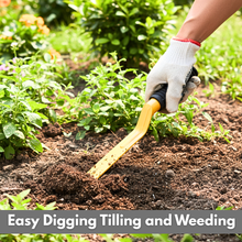 Load image into Gallery viewer, Person digging or weeding with a Vinka khurpa 1-inch in garden
