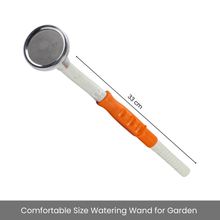 Load image into Gallery viewer, Watering wand with orange handle and silver nozzle with dimensions
