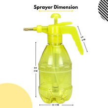 Load image into Gallery viewer, Yellow spray bottle with dimensions labeled on a white background
