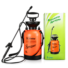 Load image into Gallery viewer, Orange Vinka pressure sprayer with black accents and a matching box on a white background

