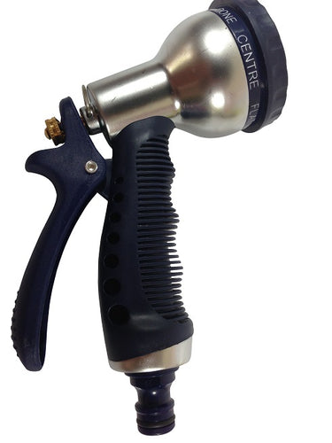 A 7 pattern spray nozzle gun with a strong aluminium body and a rear trigger, primarily designed for watering plants and shrubs.