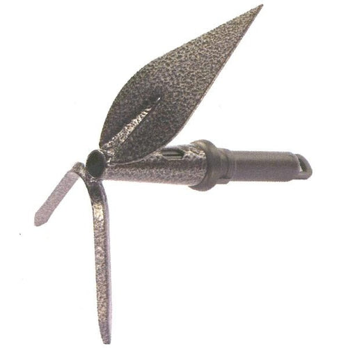 A black 2 prong metal cultivator with a pointed hoe end and a detachable handle.