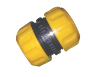 A yellow sprinkler hose mendor with a black inner lining designed for quick join of multiple hoses.